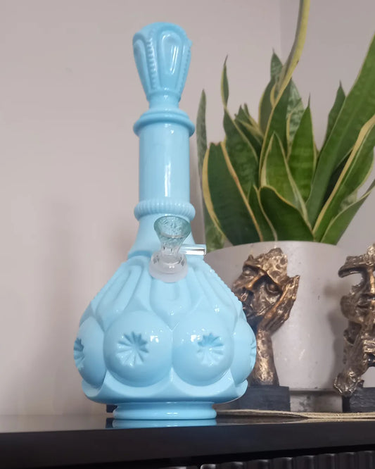 Vintage Blue milk glass Moon & Stars decanter water pipe.